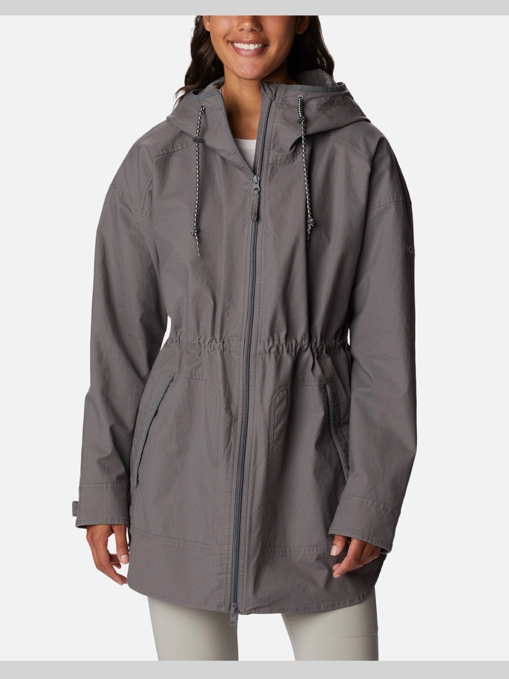 Columbia Women's Gray sage lake long lined jacket Hooded Utility Anorak Jacket